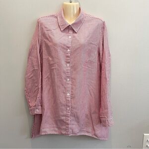 Zac & Rachel Button down shirts Red White Striped Cotton Women’s XL roll Tab